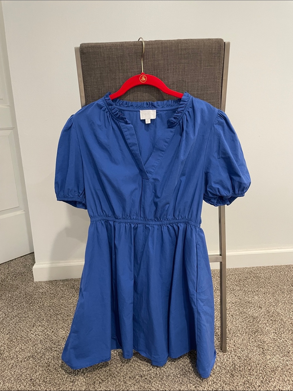 Sugarlips Cobalt V-Neck Puff Sleeve Casual Dress